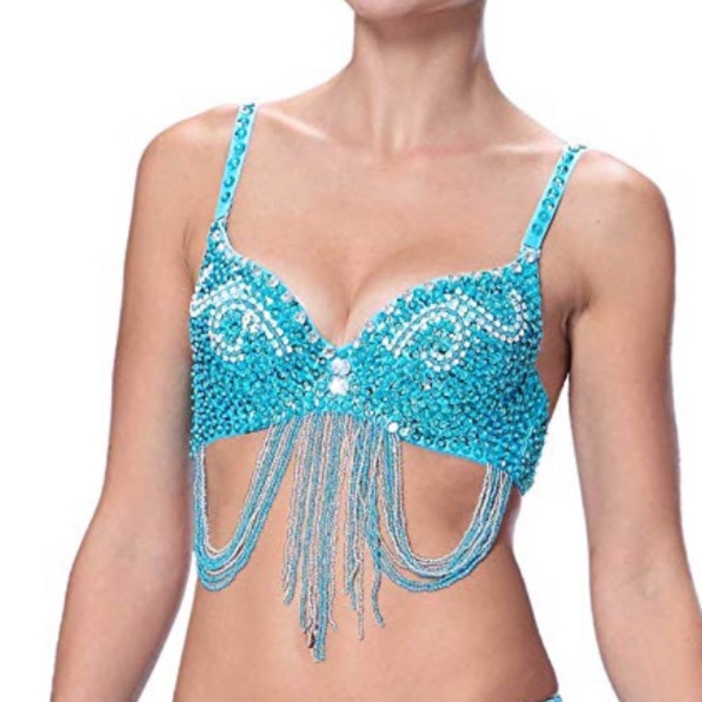 Blue Sequined embellished bra